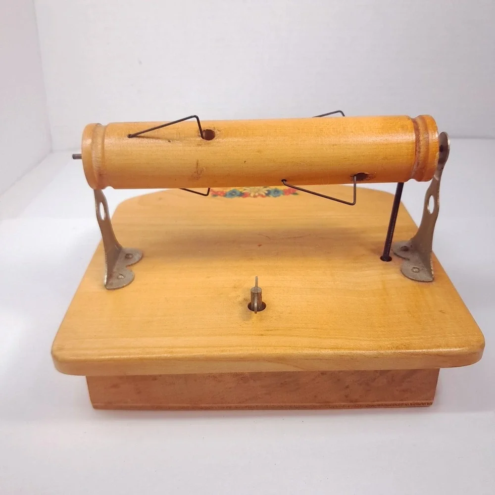 Vintage Befag music box Wood toilet paper holder floral Switzerland Rapsodie Sue